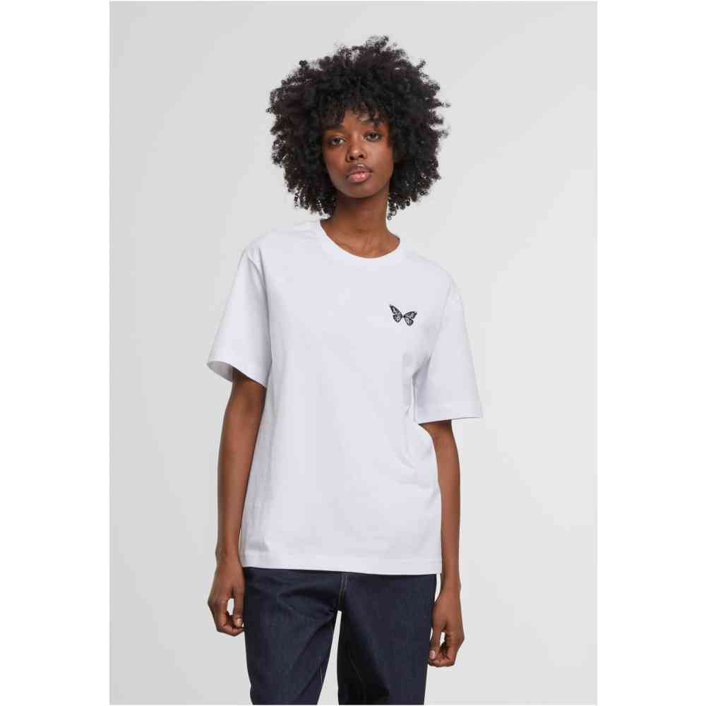 Miss Tee - Butterfly EMB Dames T-shirt - Wit